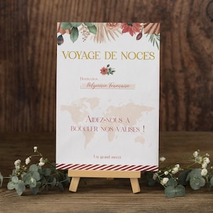 Affiche urne pour voyage de noces personnalisée, Pancarte mariage voyage, Carte du monde, Terracotta, Destination mariage