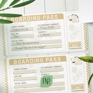 Carte embarquement voyage surprise type boarding pass à imprimer - Kraft