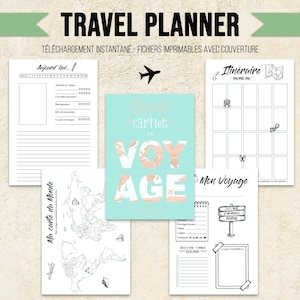 Planificateur de voyage imprimable, Agenda de voyage, Itinéraire de Vacances, Travel Planner en français - 10 pages PDF