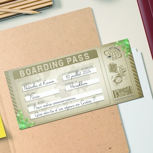Surprise travel boarding pass type boarding pass to print - Vintage Retro & Eucalyptus