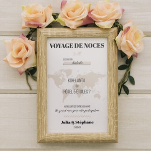 Affiche urne pour voyage de noces personnalisée, Pancarte mariage voyage, Beige, Noir, Carte du monde, Avion, Destination mariage