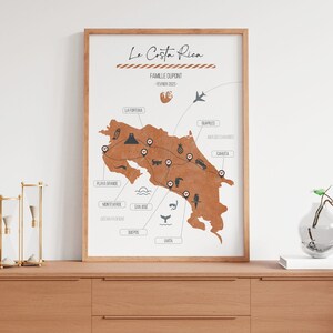 Personalized travel poster countries with itinerary & activity icons - Original traveler gift idea - COSTA RICA adventure poster