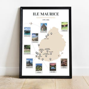 Poster Voyage Pays personnalisé avec nom des villes visitées et photos favorites - Idée cadeau voyageurs - Affiche souvenir ILE MAURICE