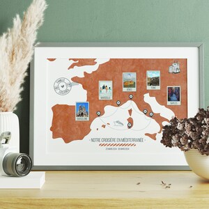 Poster voyage en croisière avec escales et photos personnalisé - Affiche minimaliste et illustrée - Souvenir de vacances - Décoration murale