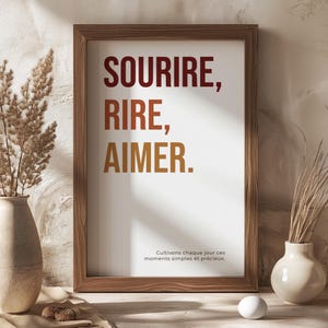 Affiche citation positive "Sourire, Rire, Aimer" - Disponible également en Carte Postale - Citation inspirante, Développement personnel