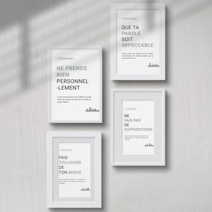 Poster „Die vier Tolteken-Abkommen“ – Persönliche Entwicklung, Spiritualität, innere Reise – Schwarz & Salbeigrün – Positive Affirmationen