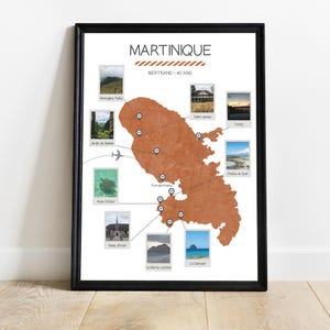 Poster Voyage Pays personnalisé avec nom des villes visitées et photos favorites - Affiche souvenir La Martinique - Idée cadeau voyageurs