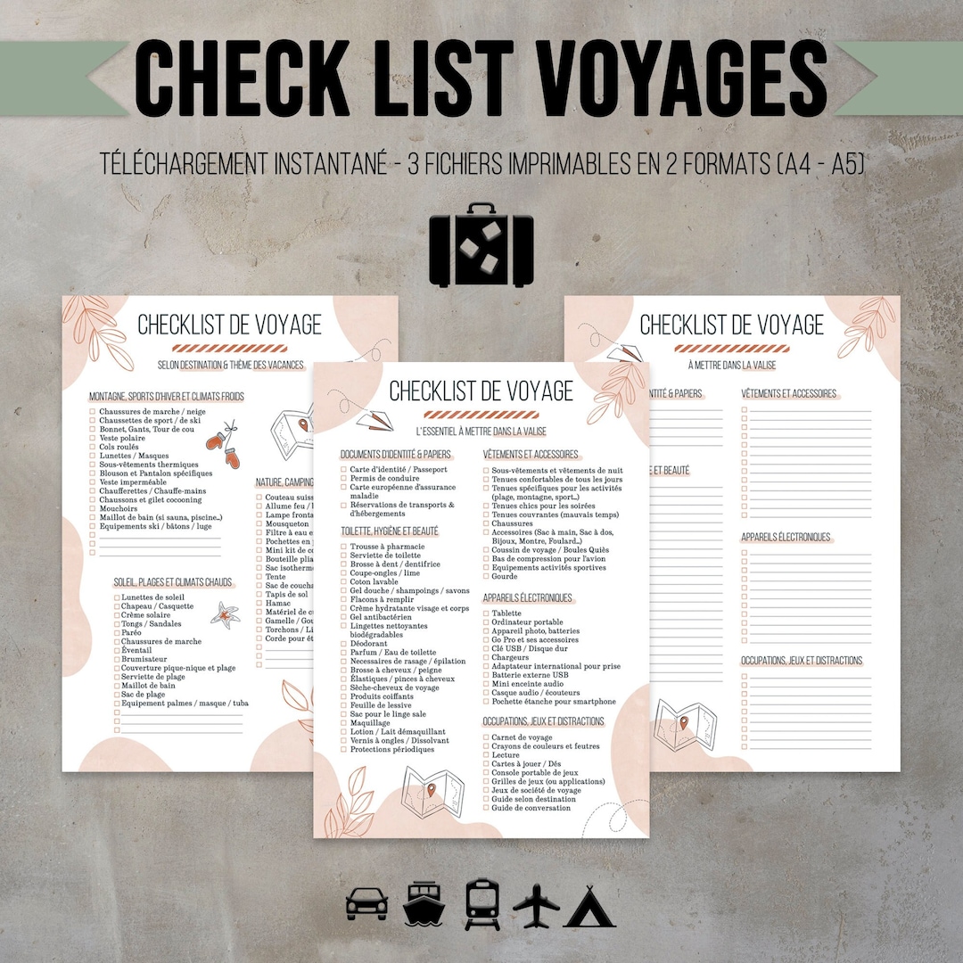 Check List Vacances Valise Pour Jours Check List Voyage/Vacances