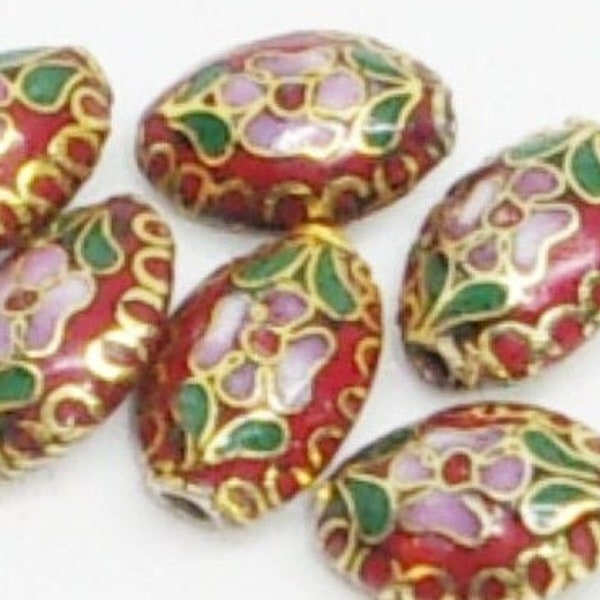 Cloisonne oval Beads \  7 beads