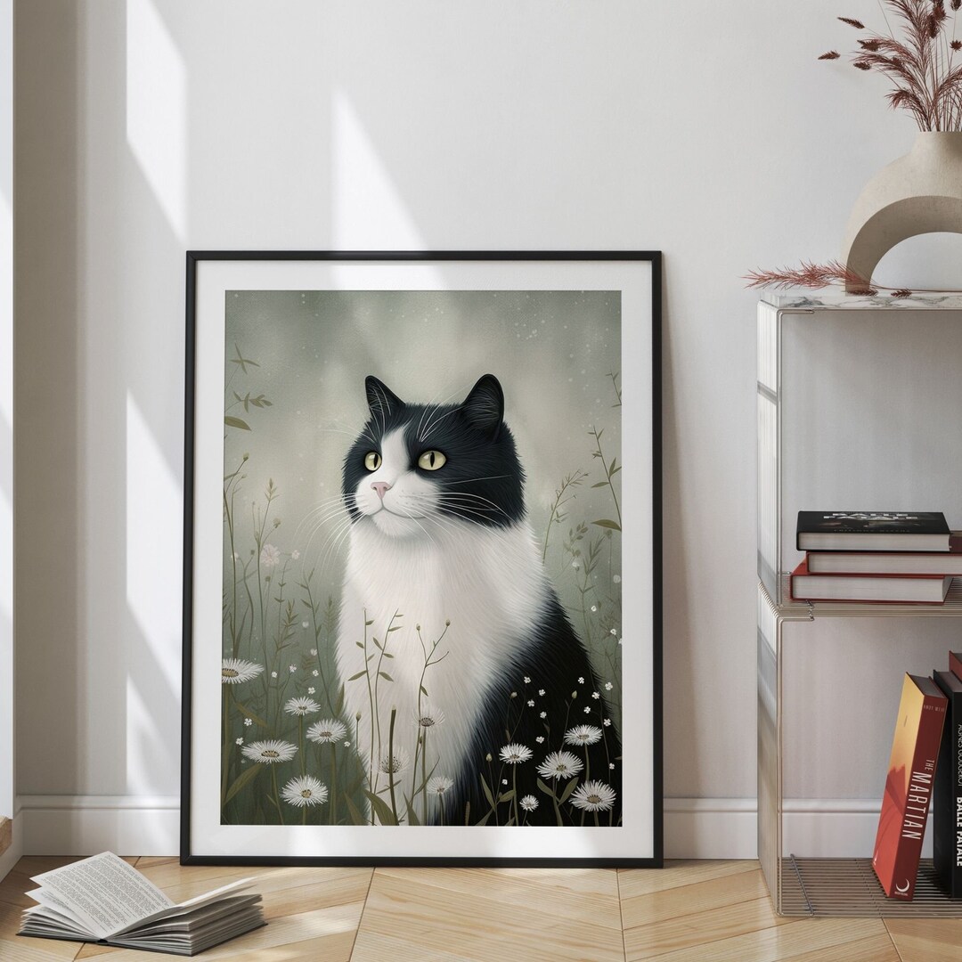 Tuxedo Cat Wall Art, Cat Wall Print, Black and White Cat Wall Print ...
