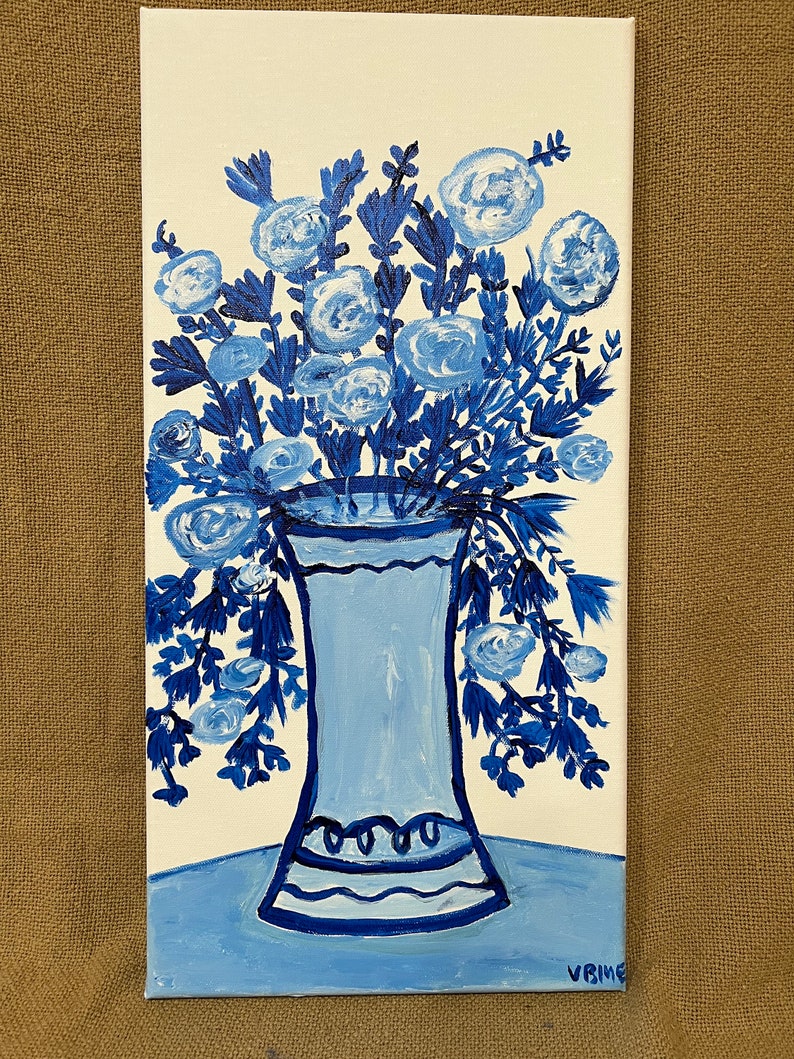 Art Painting Blue Flowers in Vintage Vase 3 Etsy