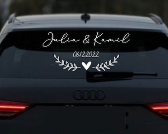 Just Married | Frisch Verheiratet | Autoaufkleber | Hochzeitsaufkleber | Hochzeit |  Personalisiert mit Namen | Auto | Hochzeit | Dekoration