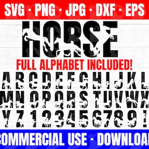 Pferde Alphabet SVG, Schrift mit Pferden, mustang, pony, Pferd SVG Alphabet, Pferdebuchstaben, SVG Buchstaben