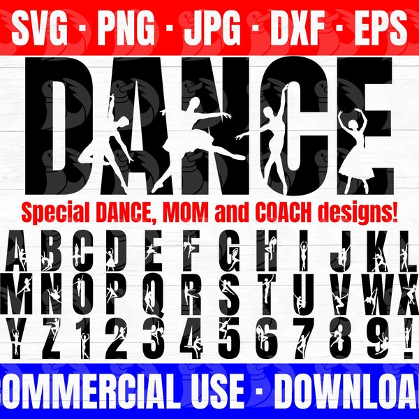 Dance alphabet SVG designs, great for shirts, wall art, bags, mugs, and more! Dance SVGs, Dance Mom PNG, Dance Coach JPG