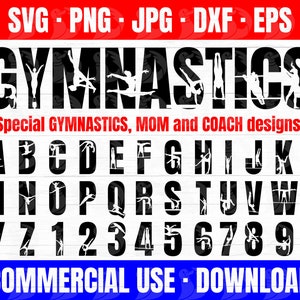 女子体操アルファベット、女子体操 SVG アルファベット、シャツ、壁画、トートバッグ、マグカップ、体操ママ SVG、体操コーチ PNG