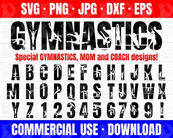 Girls Gymnastics alphabet, Woman&#39;s Gymnastics SVG alphabet, shirts, wall mural, tote bag, mugs, Gymnastics Mom SVG, Gymnastics Coach PNG