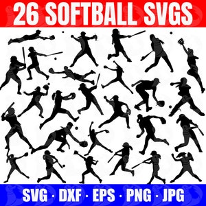 Pacote SVG de jogador de softball, clipart de jogador de softball, PNG de softball, SVGs de jogador de beisebol