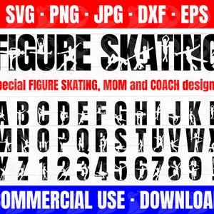 Conceptions SVG alphabet de patinage artistique, pour chemises, art mural, sacs, tasses! SVG de patinage artistique, maman de patinage artistique PNG, entraîneur de patinage JPG