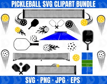 Pickleball Clipart SVG Bundle, Pickleball Paddles, Pickleball Kugeln, Pickle Ball SVG, Pickleball Gericht png, Pickleball Netz SVG