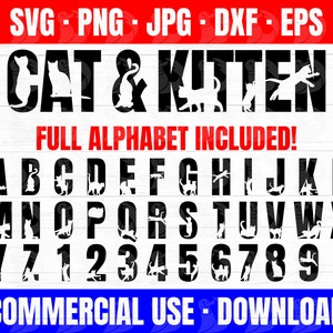 Cat alphabet svg, Kitten svg alphabet, Cat letters, kitten letters, cat svg font, kitten svg font, great for cat shirts, cat wall art