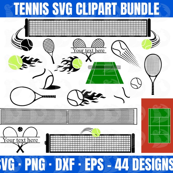 Tennis Clipart SVG Bundle, Tennis Rackets, Tennis Balls, Tennis SVG, Tennis Court png, Tennis net SVG