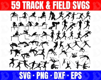 Track and Field SVG Bundle, hurdles, sprinting/running, hammer throw, javelin, relay, pole vault, long jump, high jump, discus, shot put