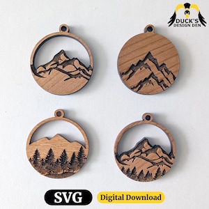 Nature Pendant SVGs, mountain pendant design, tree necklace svg, open back mountain pendant epoxy resin bezel