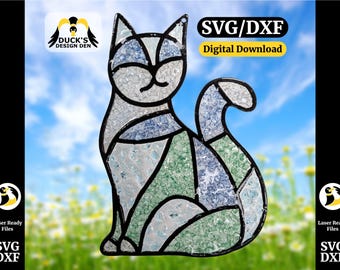 Cat Suncatcher Frame SVG DXF – Laser Cut Cat Sitting Silhouette for Resin & Acrylic Inserts, Digital Download