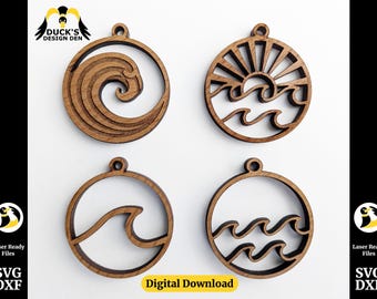 Wave Pendant SVGs, nature pendant design, laser engraved necklace digital download, open back wave pendant epoxy resin bezel