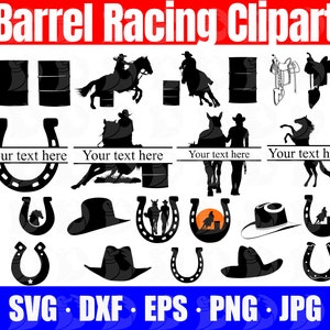 Barrel Racing SVG Clipart Bundle, Cowboy Hut Clipart, Barrel svgs, Hufeisen pngs, Barrel Racing Split Monogramm, Pferdesattel svg