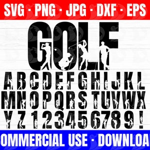 Fuente SVG del alfabeto de golf, ideal para camisetas, arte mural, bolsos, tazas y mucho más. SVG de golf, diseños de camisetas de golf, arte de pared de golf