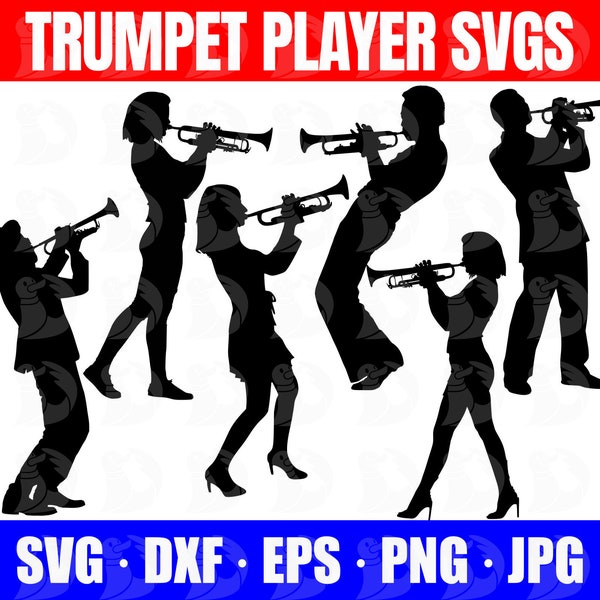 Trumpet Player SVG Bundle, Trumpet player silhouette svgs, jazz svg, band mom svg, trumpet player mom svg