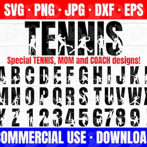 Tennis Alphabet SVG-Designs, ideal für Shirts, Wandkunst, Taschen, Tassen und mehr! Tennis SVG, Tennis Mom PNG, Tenniscoach JPG