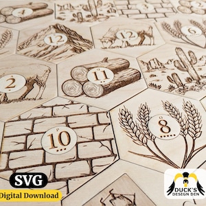 Settlers Board Game SVG – Laser Cut Files for DIY Tiles, Ports & Frame Pieces, Digital Download