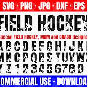 Designs SVG do alfabeto de hóquei em campo, ótimos para camisas, arte de parede, bolsas, canecas e muito mais! SVGs De Hóquei Em Campo, Mãe De Hóquei Em Campo PNG