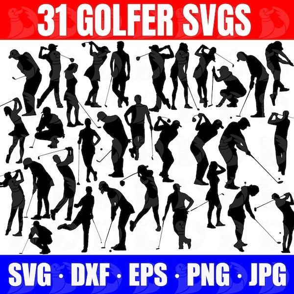 Golfer SVG Bundle, Golf SVGs, Women golfers, Men Golfers, female golf clipart, Male golf pngs, realistic golfer silhouette, Girl golfers