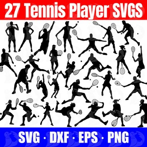 Tennis SVG Bundle, Tennis SVG, Damen Tennisspieler, Herren Tennisspieler, realistische Tennis Silhouette, Mädchen Tennisspieler