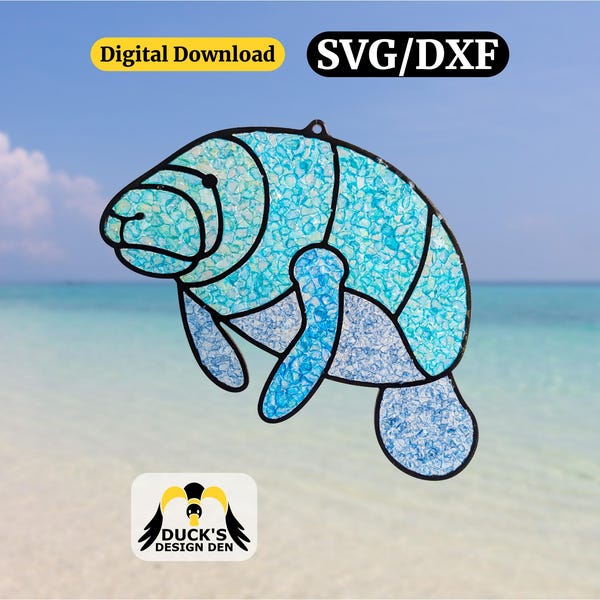 Manatee Suncatcher SVG/DXF | Laser Cut Frame for Resin or Acrylic | Window Decor | Ocean & Sea Life Gift | Digital Download