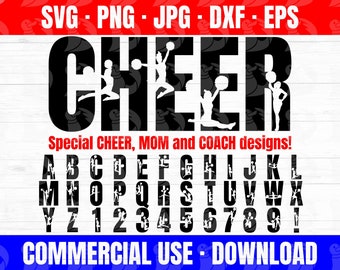Cheer alphabet SVG designs, great for shirts, wall art, bags, mugs, and more! Cheer SVGs, Cheer Mom PNG, Cheer Coach JPG, Cheer Dad