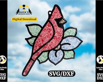 Cardinal Suncatcher Frame SVG DXF | Laser Cut Resin Frame | Cardinal Bird Flower Design | Glowforge LightBurn File