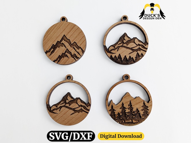 Nature Pendant SVGs, mountain pendant design, tree necklace svg, open back mountain pendant epoxy resin bezel image 1
