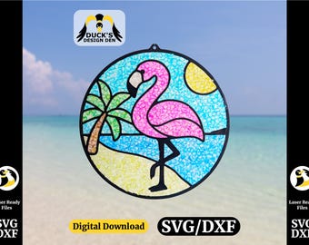 Flamingo Suncatcher SVG/DXF | Laser Cut Frame for Resin or Acrylic | Window Decor | Tropical Gift | Digital Download | Costal Decor