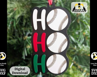 Baseball Ornament Laser file, Ho Ho Ho Baseball SVG, Christmas pun ornament, dopamine decor, laser cut funny softball ornament