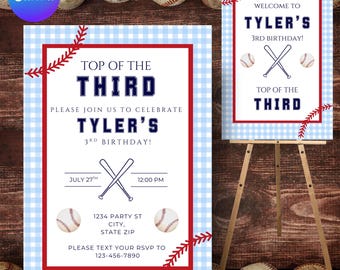 Baseball 3rd Birthday Invitation Template | Editable Sports Party Invite (Digital)