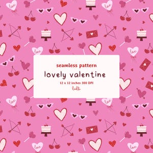 pink valentine's day lovely seamless pattern ribbon romantic love digital paper, print, printable, fabric scrapbook JPEG PNG
