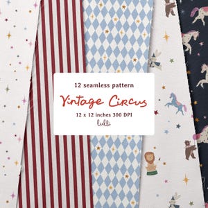 Conjunto de patrones digitales de circo vintage, elementos circenses, para decoración de guardería, png, sublimación, álbum de recortes para decoración de guardería
