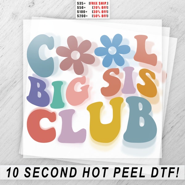 Colorful Big Sis Club DTF Transfer Sheet - DIY Apparel Heat Press Design - Ready To Press - Sister Outfit Transfer