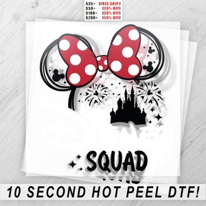 Disney DTF Transfer Sheet - Minnie Mouse Bow Iron On for T-Shirts - Squad Apparel DIY - Craft Supplies