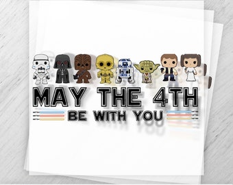 May the 4th DTF Transfer Sheet - Star Themed Apparel Heat Press - DIY T-Shirt Design - Galactic Movie Characters