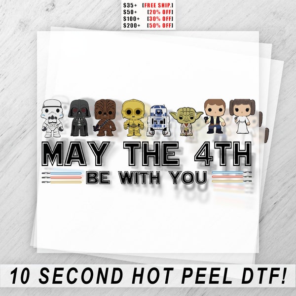 May the 4th DTF Transfer Sheet - Star Themed Apparel Heat Press - DIY T-Shirt Design - Galactic Movie Characters